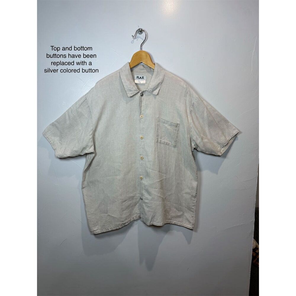 Flax Oatmeal Linen Shirt Button Front Size Medium